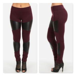 NWT Dazz Burgundy Leggings With Faux Leather Panel